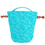 Aqua Blue Butterfly Print Drawstring Bucket Bag