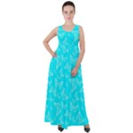 Aqua Blue Butterfly Print Empire Waist Velour Maxi Dress