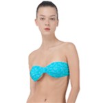 Aqua Blue Butterfly Print Classic Bandeau Bikini Top 