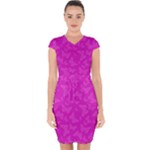 Fuchsia Butterfly Print  Capsleeve Drawstring Dress 