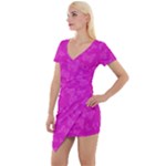 Fuchsia Butterfly Print  Short Sleeve Asymmetric Mini Dress