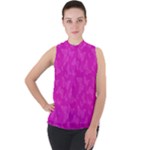 Fuchsia Butterfly Print  Mock Neck Chiffon Sleeveless Top