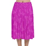 Fuchsia Butterfly Print  Velvet Flared Midi Skirt