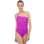 Fuchsia Butterfly Print  Classic One Shoulder Swimsuit