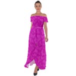 Fuchsia Butterfly Print  Off Shoulder Open Front Chiffon Dress