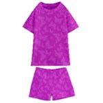 Fuchsia Butterfly Print  Kids  Swim Tee and Shorts Set