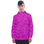 Fuchsia Butterfly Print  Men s Front Pocket Pullover Windbreaker