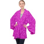 Fuchsia Butterfly Print  Long Sleeve Velvet Kimono 