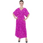 Fuchsia Butterfly Print  V-Neck Boho Style Maxi Dress