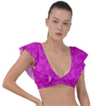 Fuchsia Butterfly Print  Plunge Frill Sleeve Bikini Top