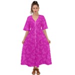 Fuchsia Butterfly Print  Kimono Sleeve Boho Dress