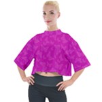 Fuchsia Butterfly Print  Mock Neck Tee