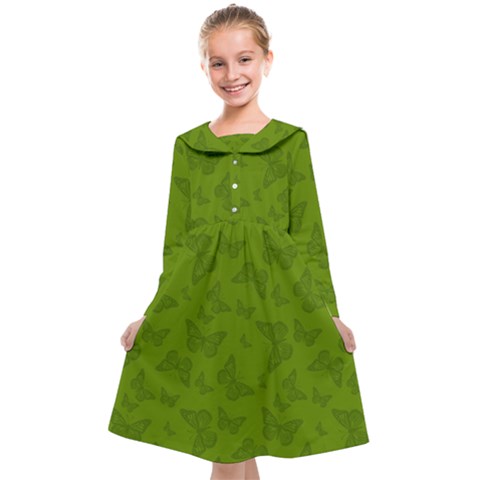 Avocado Green Butterfly Print Kids  Midi Sailor Dress from ArtsNow.com
