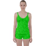 Chartreuse Green Butterfly Print Tie Front Two Piece Tankini