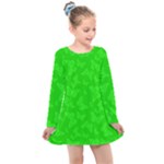 Chartreuse Green Butterfly Print Kids  Long Sleeve Dress