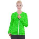 Chartreuse Green Butterfly Print Casual Zip Up Jacket
