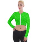 Chartreuse Green Butterfly Print Long Sleeve Cropped Velvet Jacket
