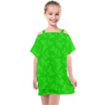 Chartreuse Green Butterfly Print Kids  One Piece Chiffon Dress