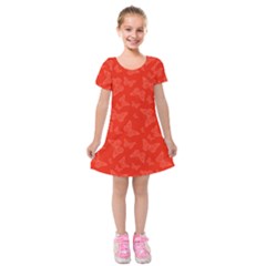 Vermilion Red Butterfly Print Kids  Short Sleeve Velvet Dress from ArtsNow.com