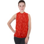Vermilion Red Butterfly Print Mock Neck Chiffon Sleeveless Top