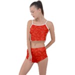 Vermilion Red Butterfly Print Summer Cropped Co-Ord Set