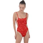 Vermilion Red Butterfly Print Tie Strap One Piece Swimsuit