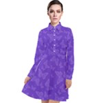 Violet Purple Butterfly Print Long Sleeve Chiffon Shirt Dress