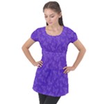 Violet Purple Butterfly Print Puff Sleeve Tunic Top