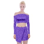 Violet Purple Butterfly Print Off Shoulder Top with Mini Skirt Set