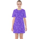 Violet Purple Butterfly Print Sixties Short Sleeve Mini Dress