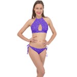 Violet Purple Butterfly Print Cross Front Halter Bikini Set