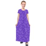 Violet Purple Butterfly Print Kids  Short Sleeve Maxi Dress