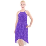 Violet Purple Butterfly Print High-Low Halter Chiffon Dress 