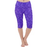 Violet Purple Butterfly Print Lightweight Velour Cropped Yoga Leggings