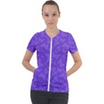 Violet Purple Butterfly Print Short Sleeve Zip Up Jacket