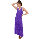 Violet Purple Butterfly Print V-Neck Chiffon Maxi Dress