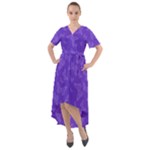 Violet Purple Butterfly Print Front Wrap High Low Dress