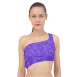 Violet Purple Butterfly Print Spliced Up Bikini Top 