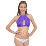 Violet Purple Butterfly Print Cross Front Halter Bikini Top