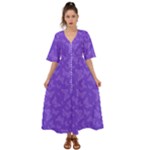 Violet Purple Butterfly Print Kimono Sleeve Boho Dress