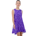 Violet Purple Butterfly Print Frill Swing Dress