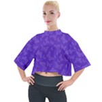 Violet Purple Butterfly Print Mock Neck Tee