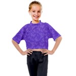 Violet Purple Butterfly Print Kids Mock Neck Tee