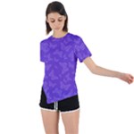 Violet Purple Butterfly Print Asymmetrical Short Sleeve Sports Tee