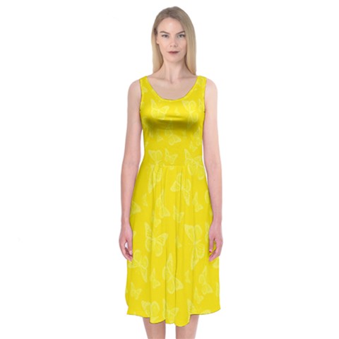 Lemon Yellow Butterfly Print Midi Sleeveless Dress from ArtsNow.com