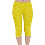 Lemon Yellow Butterfly Print Velvet Capri Leggings 