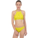 Lemon Yellow Butterfly Print Racer Front Bikini Set