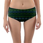 Boho Forest Green  Reversible Mid-Waist Bikini Bottoms
