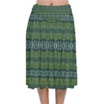 Boho Forest Green  Velvet Flared Midi Skirt