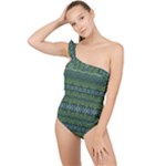 Boho Forest Green  Frilly One Shoulder Swimsuit
